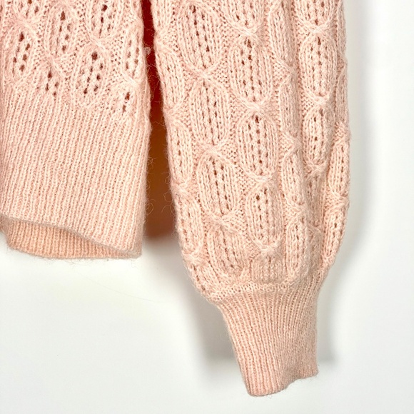 J. Crew Balloon Sleeve Cable Knit Peach Pink Alpaca Wool Blend Sweater Womens XL - Picture 5 of 14